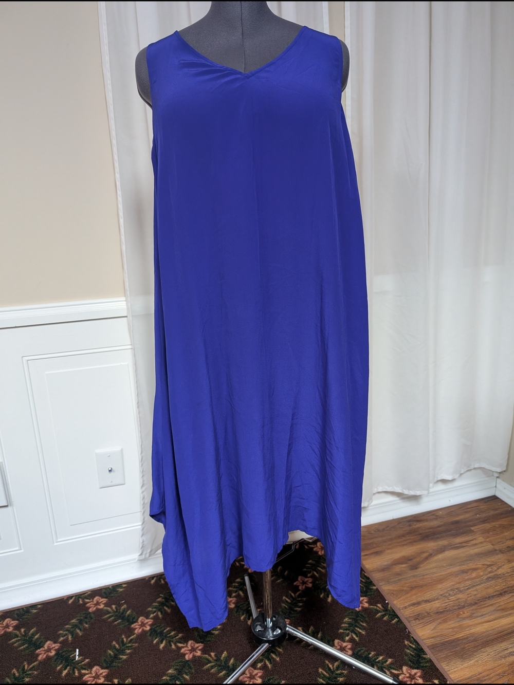 Eileen Fisher Sleeveless Asymmetrical V-Neck Dress in Cobalt